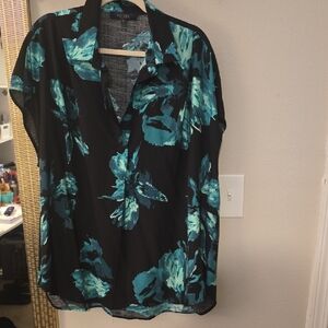 Ralph Lauren Black and Teal Floral Blouse